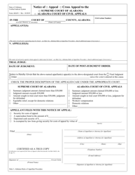 Form ARAP-1 &quot;Notice of Appeal-Cross Appeal to the Supreme Court of Alabama or Alabama Court of Civil Appeals&quot; - Alabama