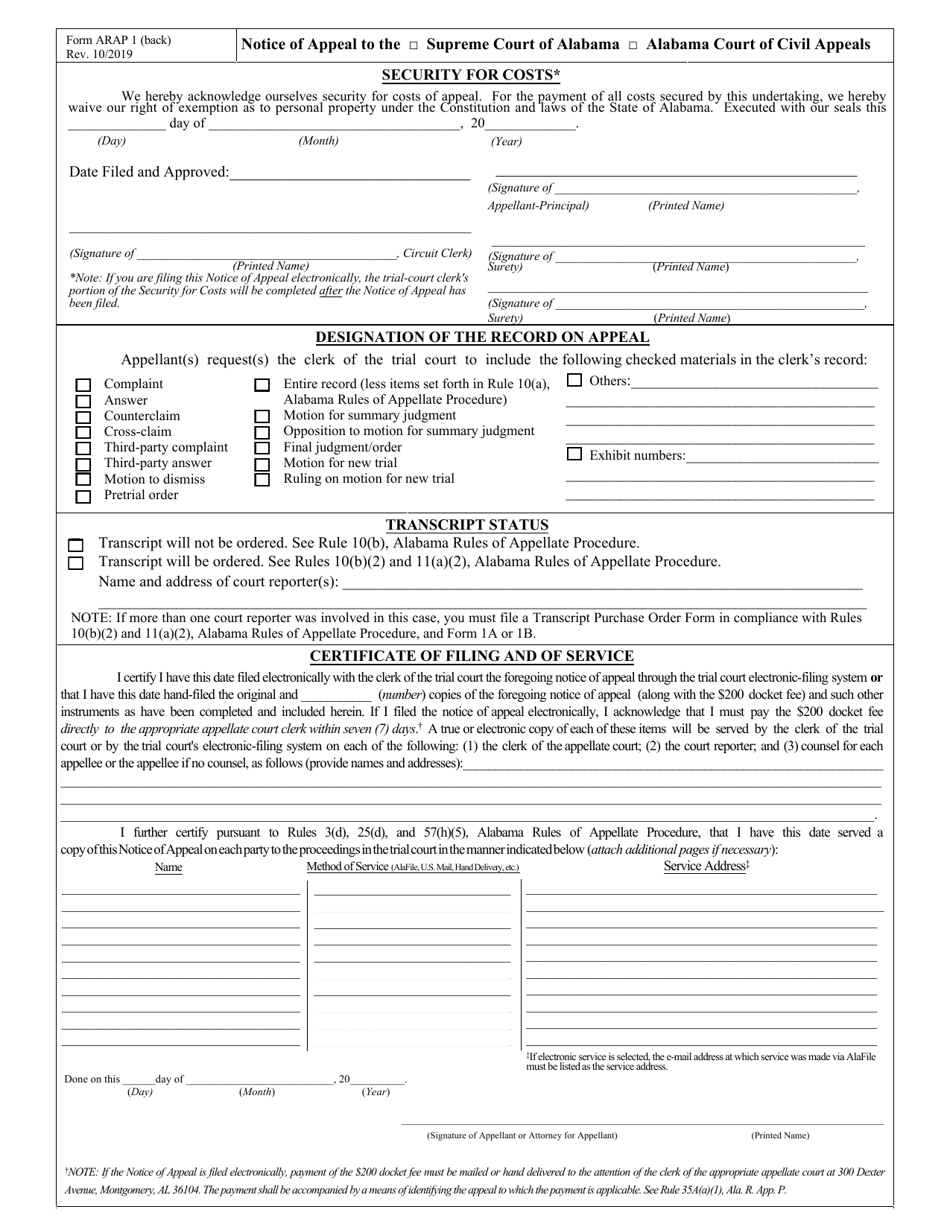 Form ARAP-1 Download Fillable PDF or Fill Online Notice of Appeal-Cross ...