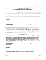 Document preview: Form 10-338 Vehicle Owner's Application for Issuance of a Communication Impediment Decal - Arkansas