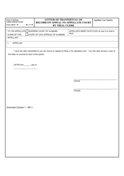 Document preview: Form ARAP-10 Letter of Transmittal of Record on Appeal to Appellate Court by Trial Clerk - Alabama