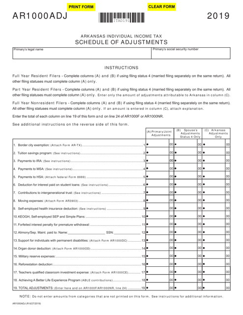 Form AR1000ADJ 2019 Printable Pdf