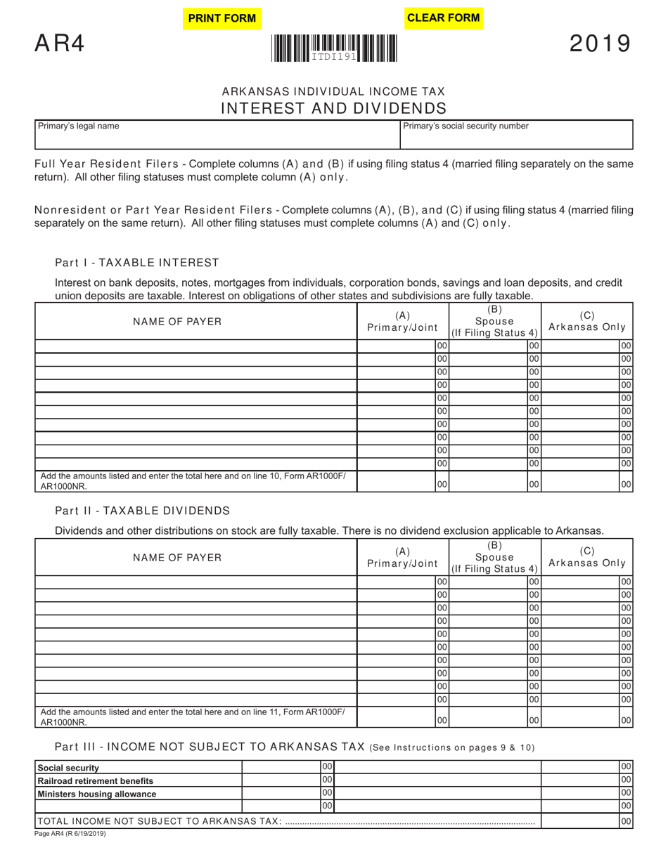 Form AR4 Download Fillable PDF or Fill Online Interest and Dividends ...