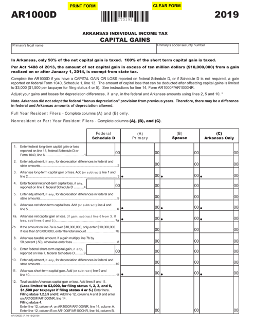 Form AR1000D 2019 Printable Pdf