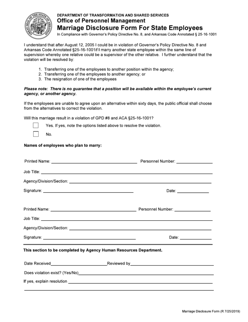 Marriage Disclosure Form for State Employees - Arkansas Download Pdf
