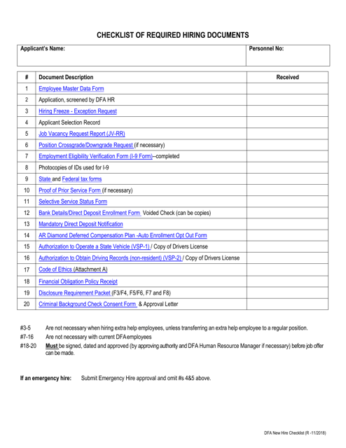 New Hire Document Checklist - Arkansas Download Pdf