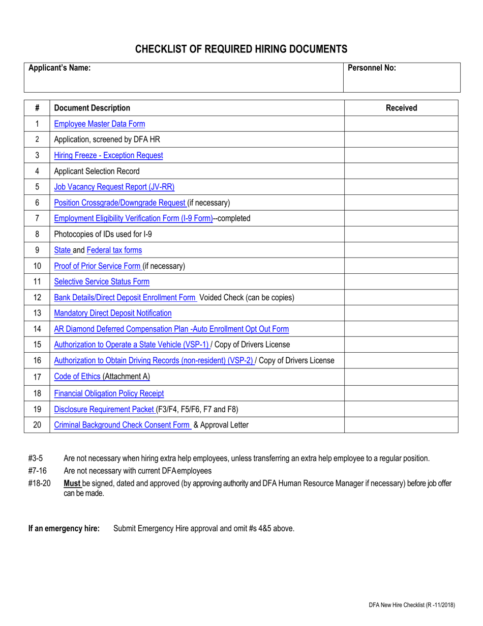 New Hire Document Checklist - Arkansas, Page 1