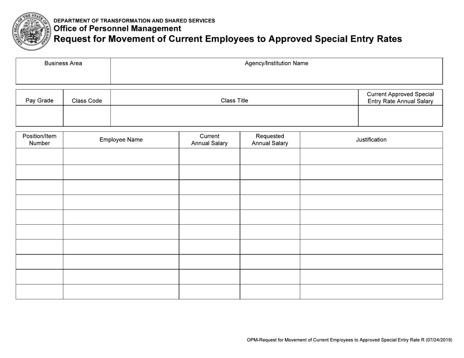 Request for Movement of Current Employees to Approved Special Entry Rates - Arkansas, Page 1
