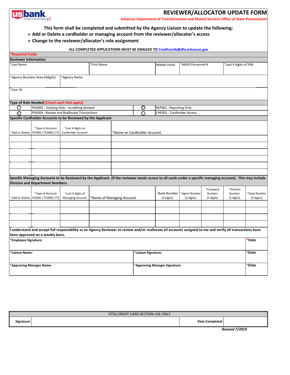 Reviewer / Allocator Update Form - Arkansas, Page 1