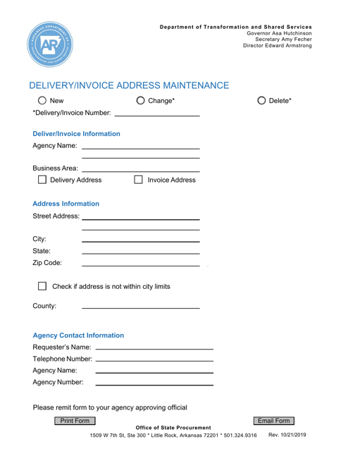 Delivery / Invoice Address Maintenance - Arkansas Download Pdf