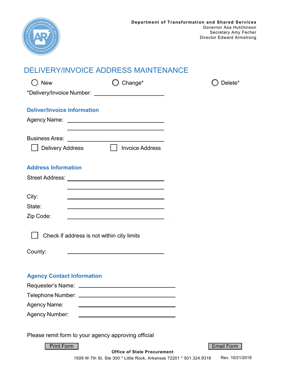 Delivery / Invoice Address Maintenance - Arkansas, Page 1