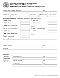 Document preview: Form IT2013 Leave Balance Quota Correction Form - Arkansas