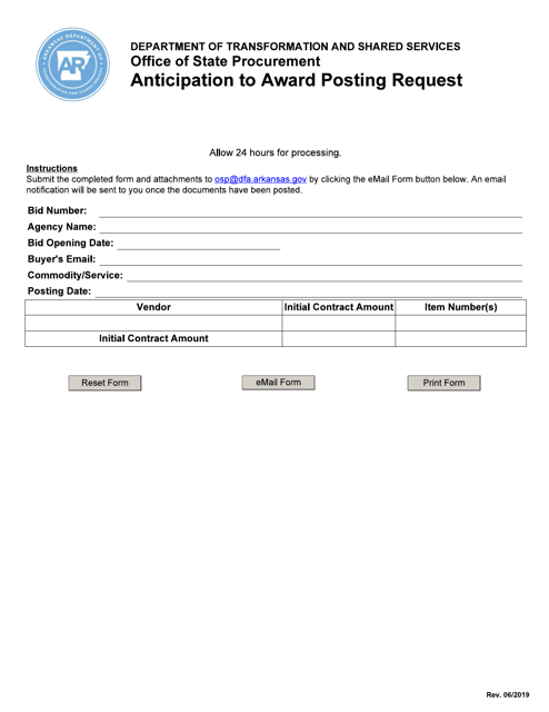 Anticipation to Award Posting Request - Arkansas Download Pdf