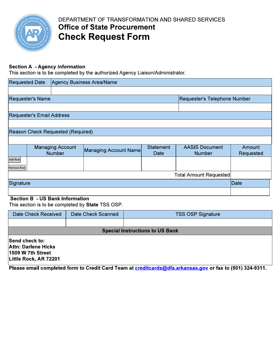 Arkansas Check Request Form Download Fillable PDF Templateroller