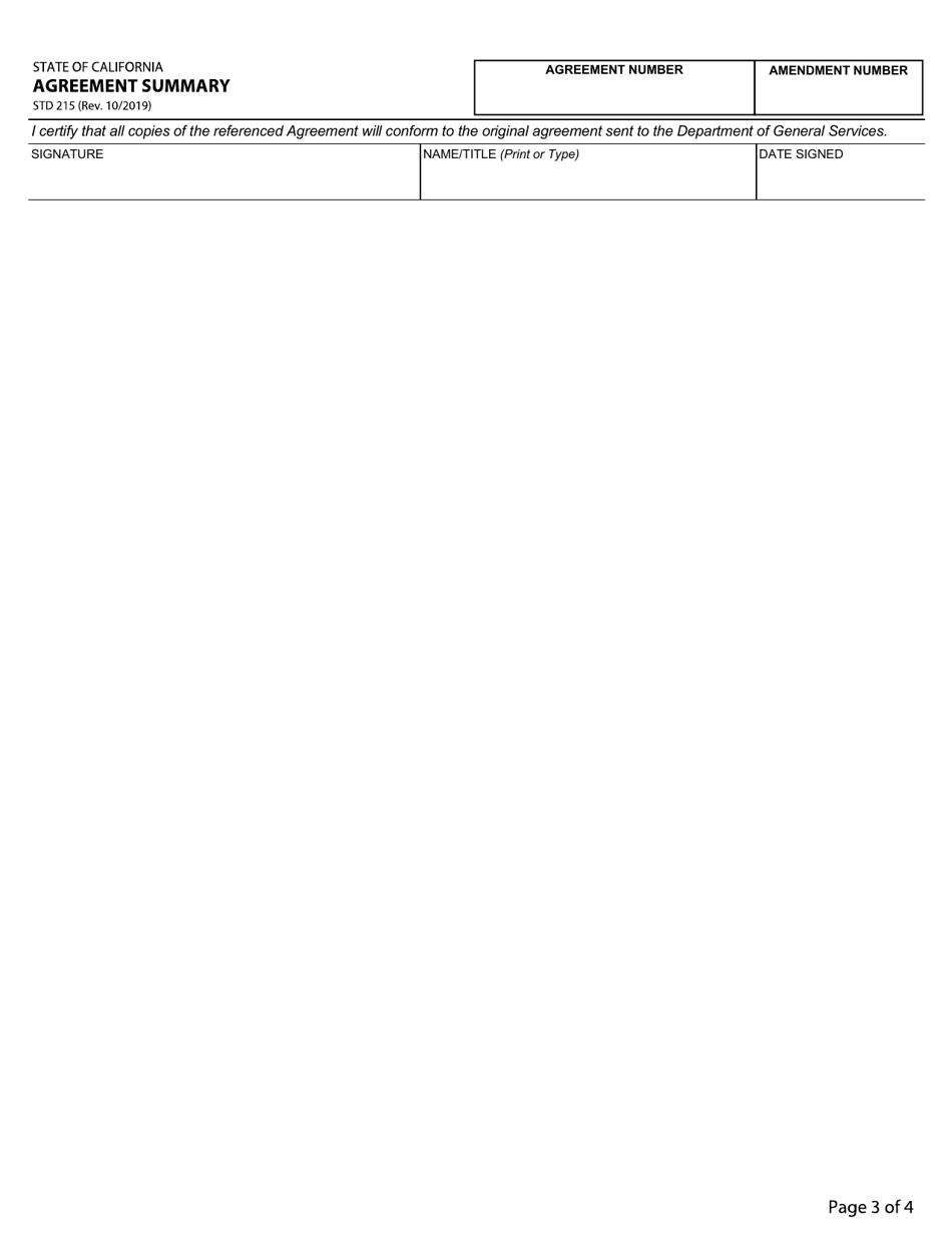 Form STD215 Agreement Summary - California, Page 3