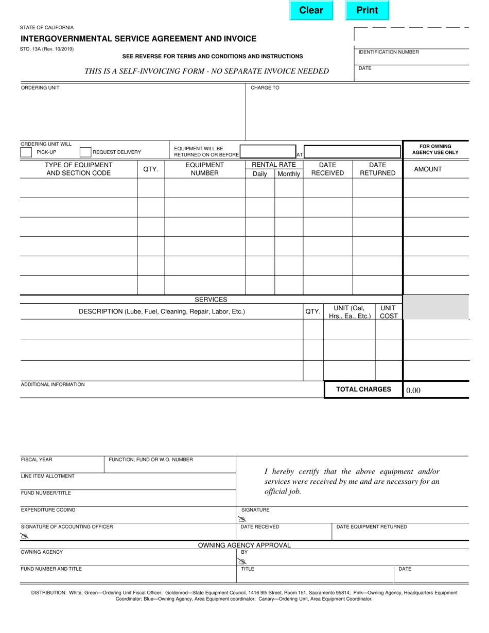 Form STD.13A Intergovernmental Service Agreement and Invoice - California, Page 1