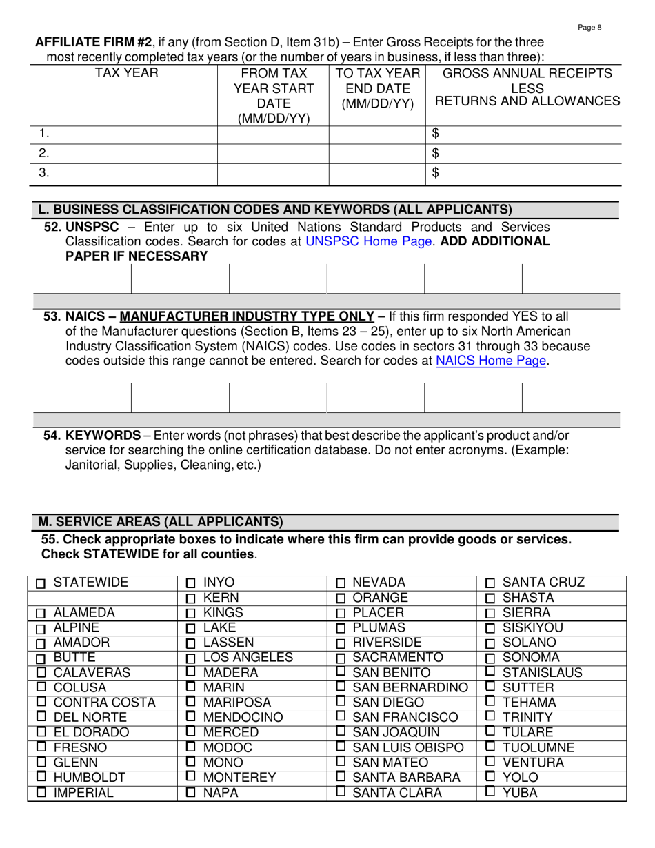 Form DGS PD812 Request for Small Business, Small Business for the Purpose of Public Works and / or Disabled Veteran Business Enterprise Certification (Application) - California, Page 8