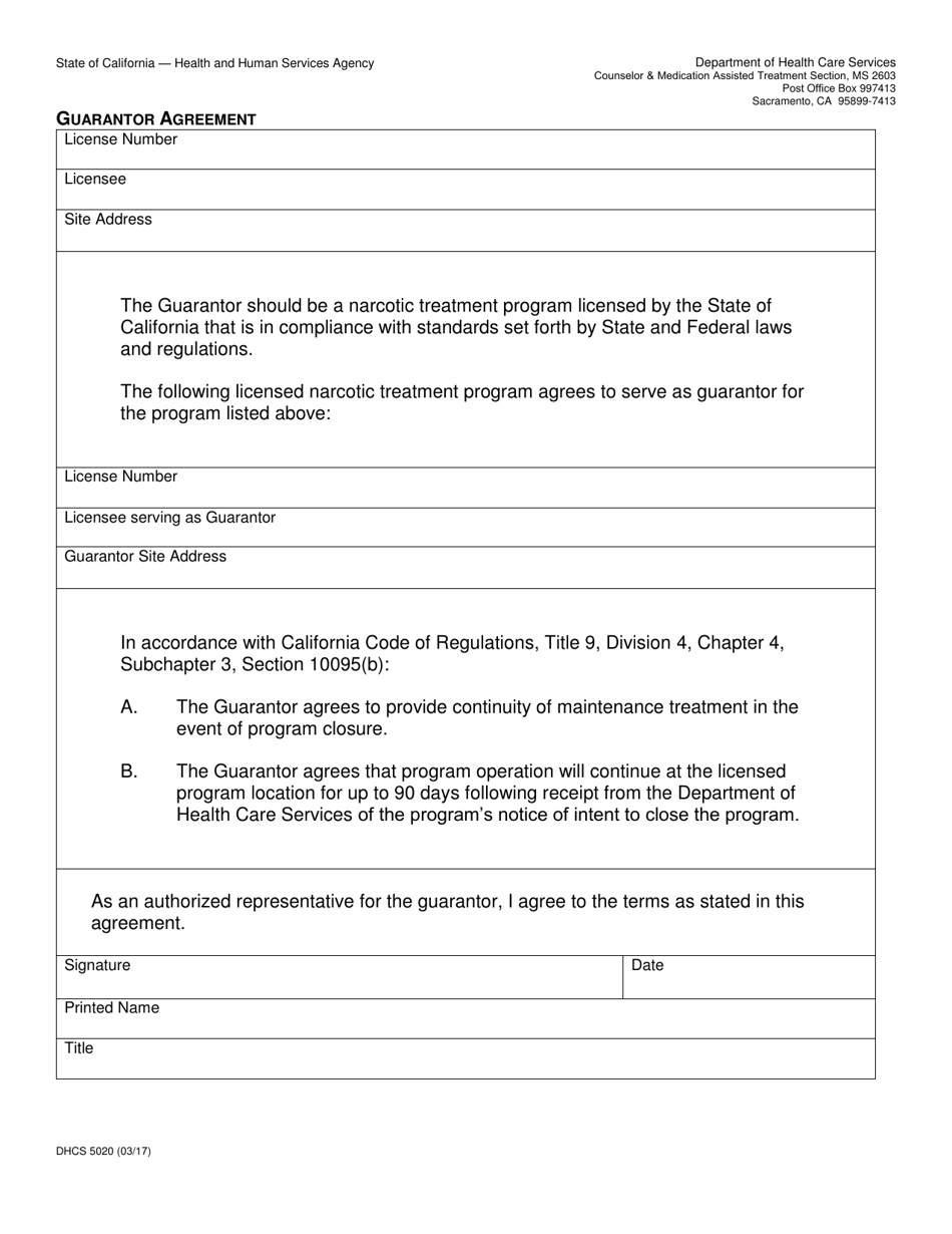 Form DHCS5020 - Fill Out, Sign Online and Download Fillable PDF ...