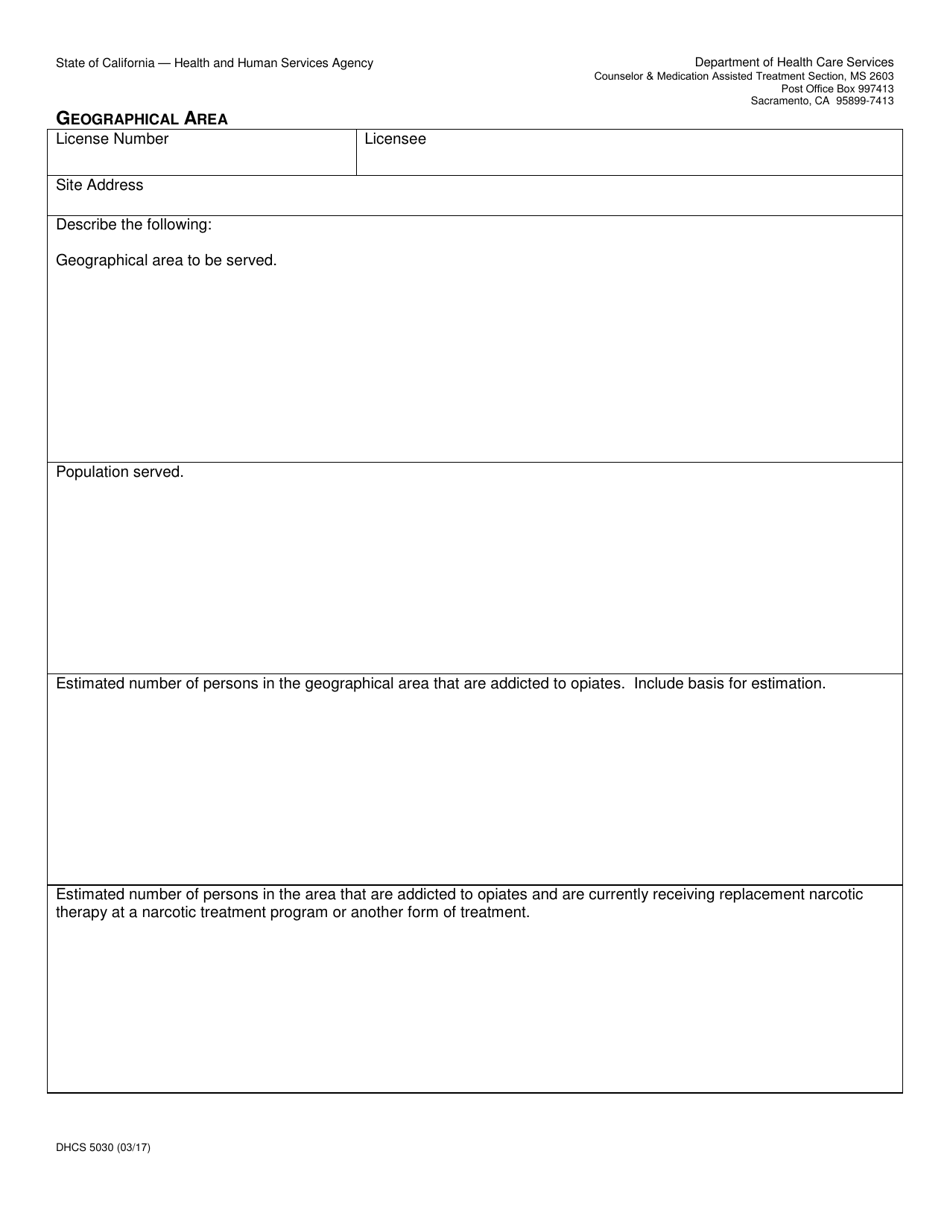 Form DHCS5030 Geographical Area - California, Page 1