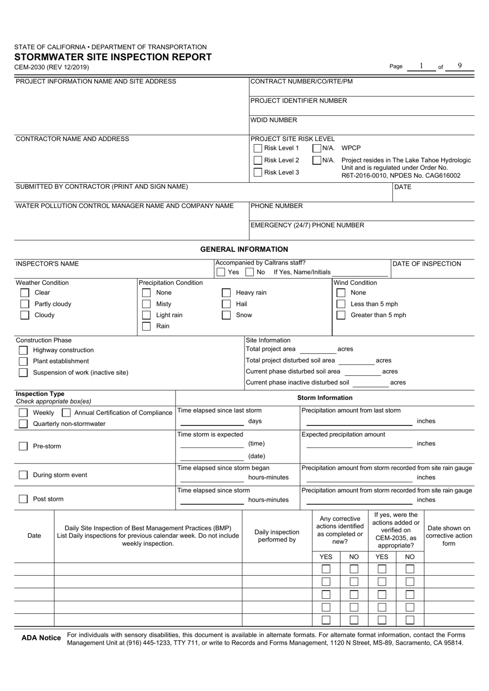 Form CEM-2030 Download Fillable PDF or Fill Online Stormwater Site ...