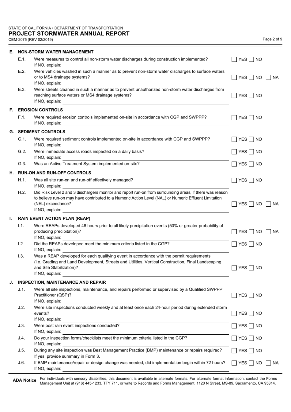 Form CEM-2075 Project Stormwater Annual Report - California, Page 2