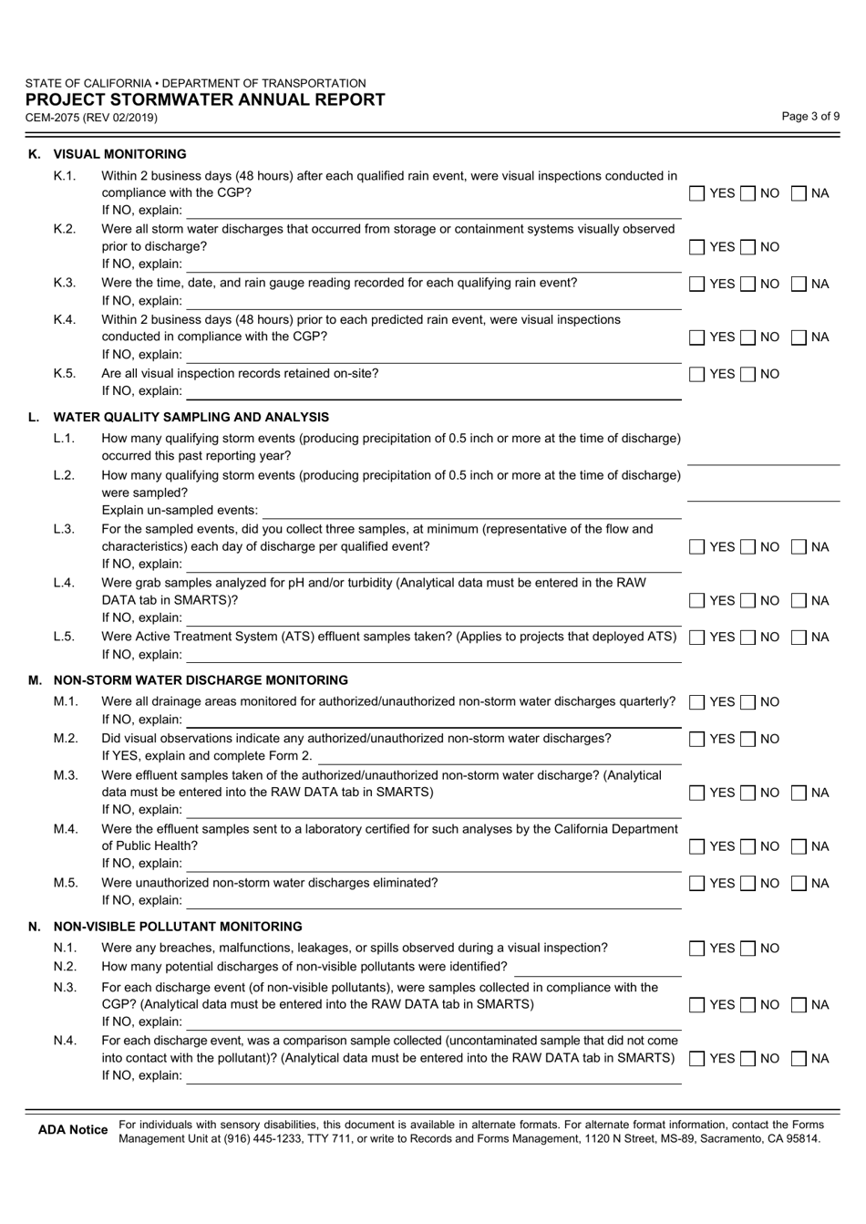 Form CEM-2075 Project Stormwater Annual Report - California, Page 3