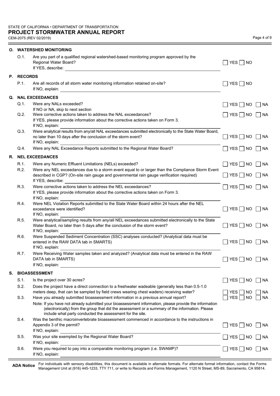 Form CEM-2075 Project Stormwater Annual Report - California, Page 4