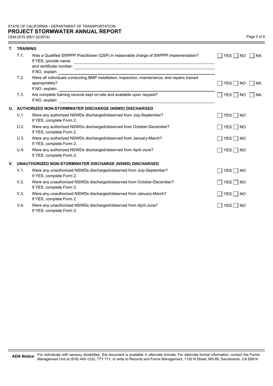 Form CEM-2075 Project Stormwater Annual Report - California, Page 5