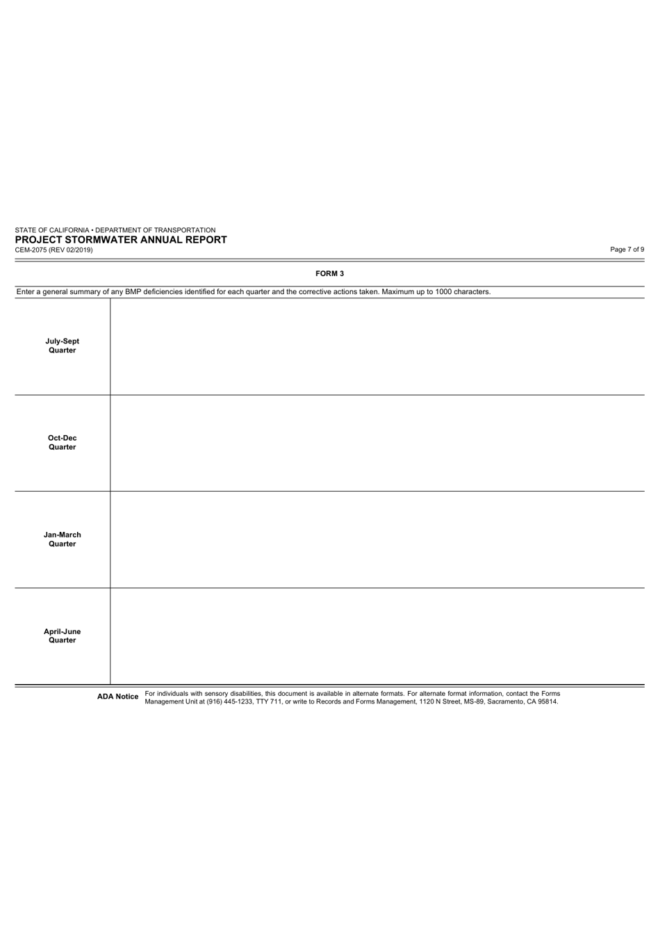 Form CEM-2075 Project Stormwater Annual Report - California, Page 7