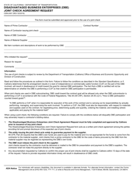 Form CEM-2407 &quot;Disadvantaged Business Enterprises (Dbe) Joint Check Agreement Request&quot; - California