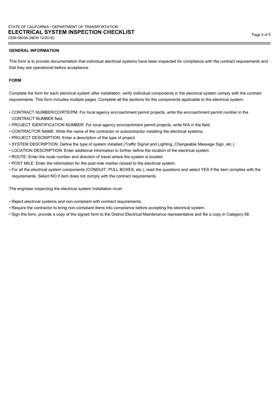 Form CEM-5803A Electrical System Inspection Checklist - California, Page 5