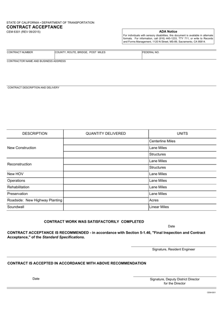 Form CEM6301 Contract Acceptance - California