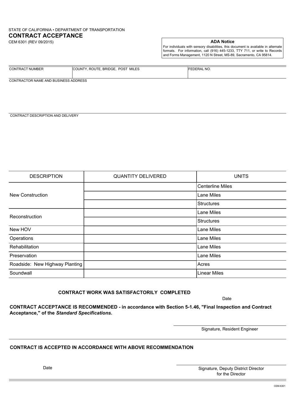 Form CEM6301 Contract Acceptance - California, Page 1