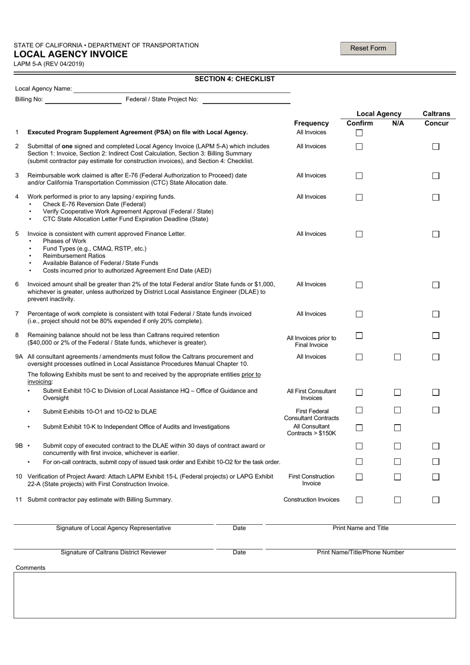 Form LAPM5-A Local Agency Invoice - California, Page 4