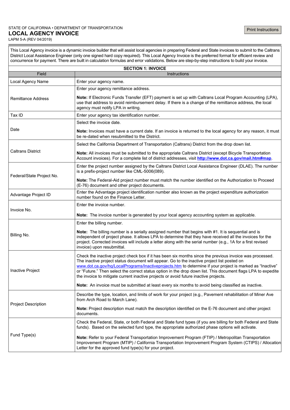 Form LAPM5-A Local Agency Invoice - California, Page 5