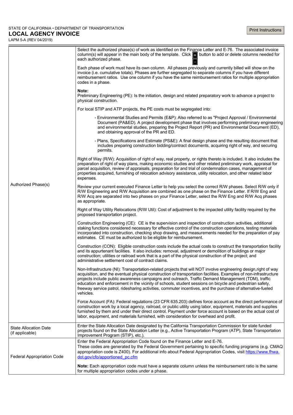 Form LAPM5-A Local Agency Invoice - California, Page 6
