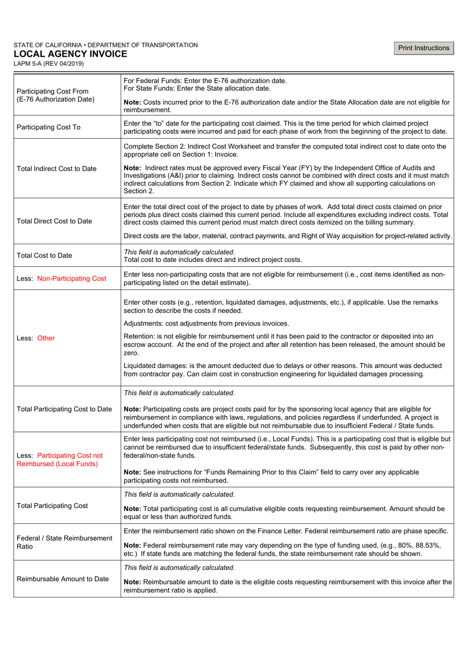 Form LAPM5-A Local Agency Invoice - California, Page 7