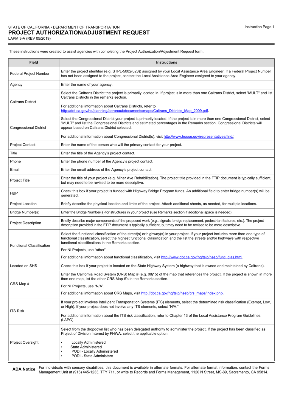 Form LAPM3-A Project Authorization / Adjustment Request - California, Page 3