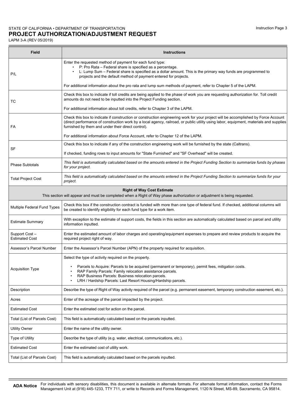 Form LAPM3-A Project Authorization / Adjustment Request - California, Page 5