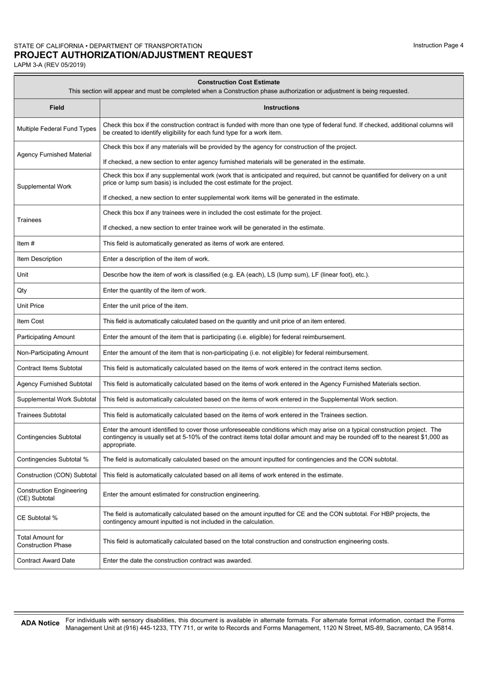 Form LAPM3-A Project Authorization / Adjustment Request - California, Page 6