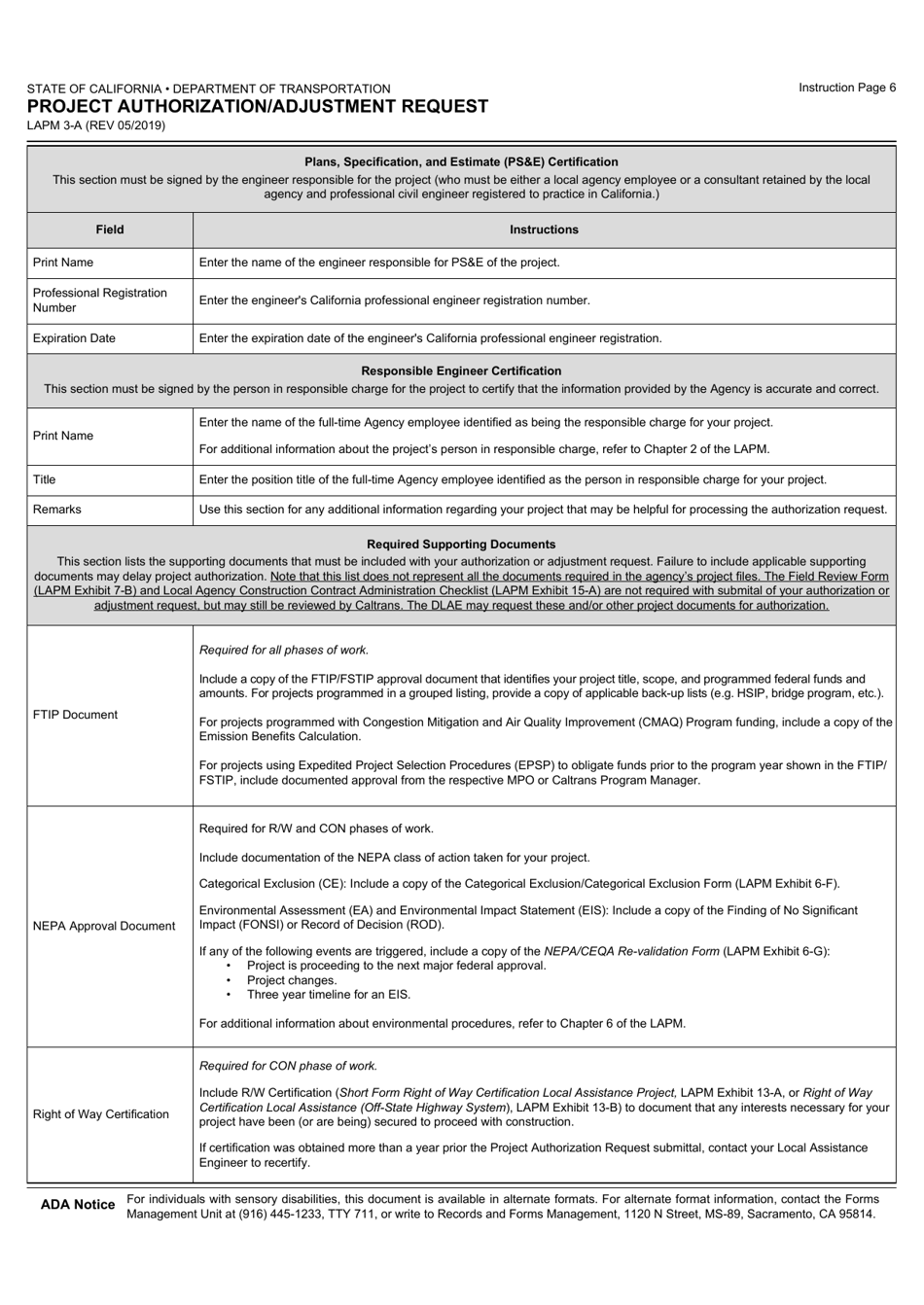 Form LAPM3-A Project Authorization / Adjustment Request - California, Page 8