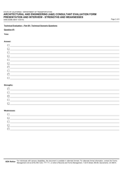 Form ADM-2028B Architectural and Engineering (A&amp;e) Consultant Evaluation Form Presentation and Interview - Strengths and Weaknesses - California, Page 2