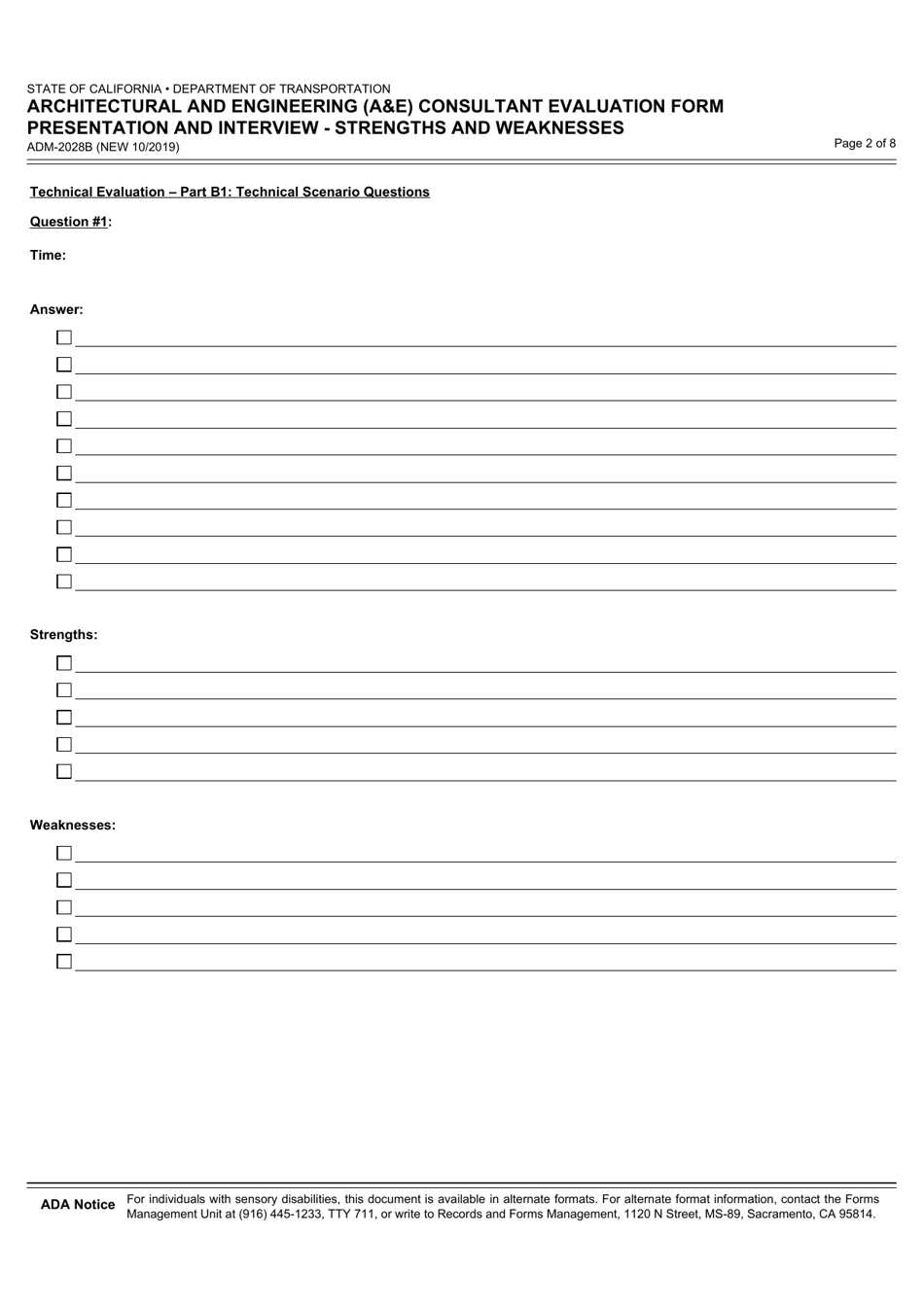 Form ADM-2028B Architectural and Engineering (Ae) Consultant Evaluation Form Presentation and Interview - Strengths and Weaknesses - California, Page 2