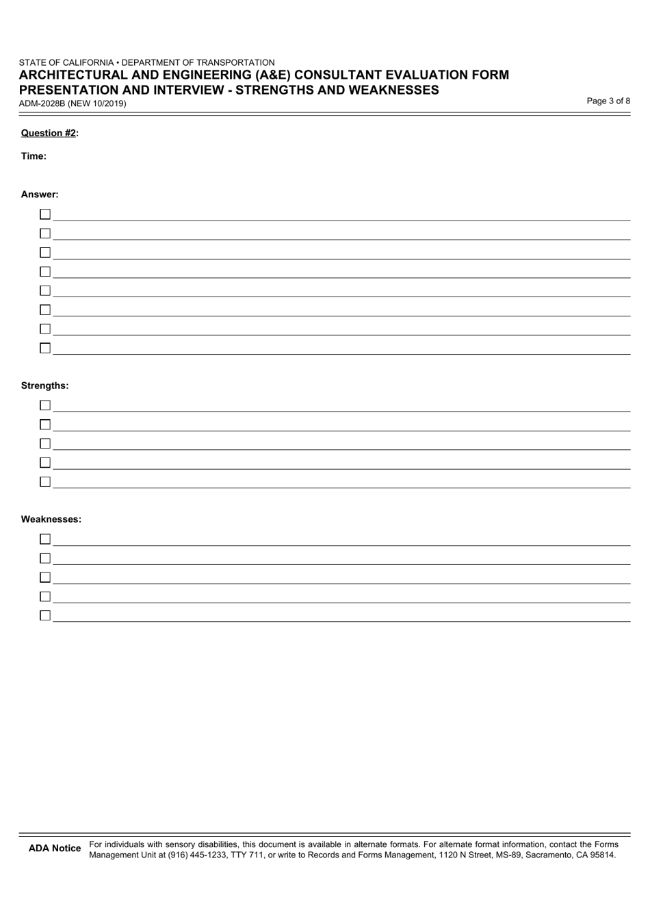 Form ADM-2028B Architectural and Engineering (Ae) Consultant Evaluation Form Presentation and Interview - Strengths and Weaknesses - California, Page 3
