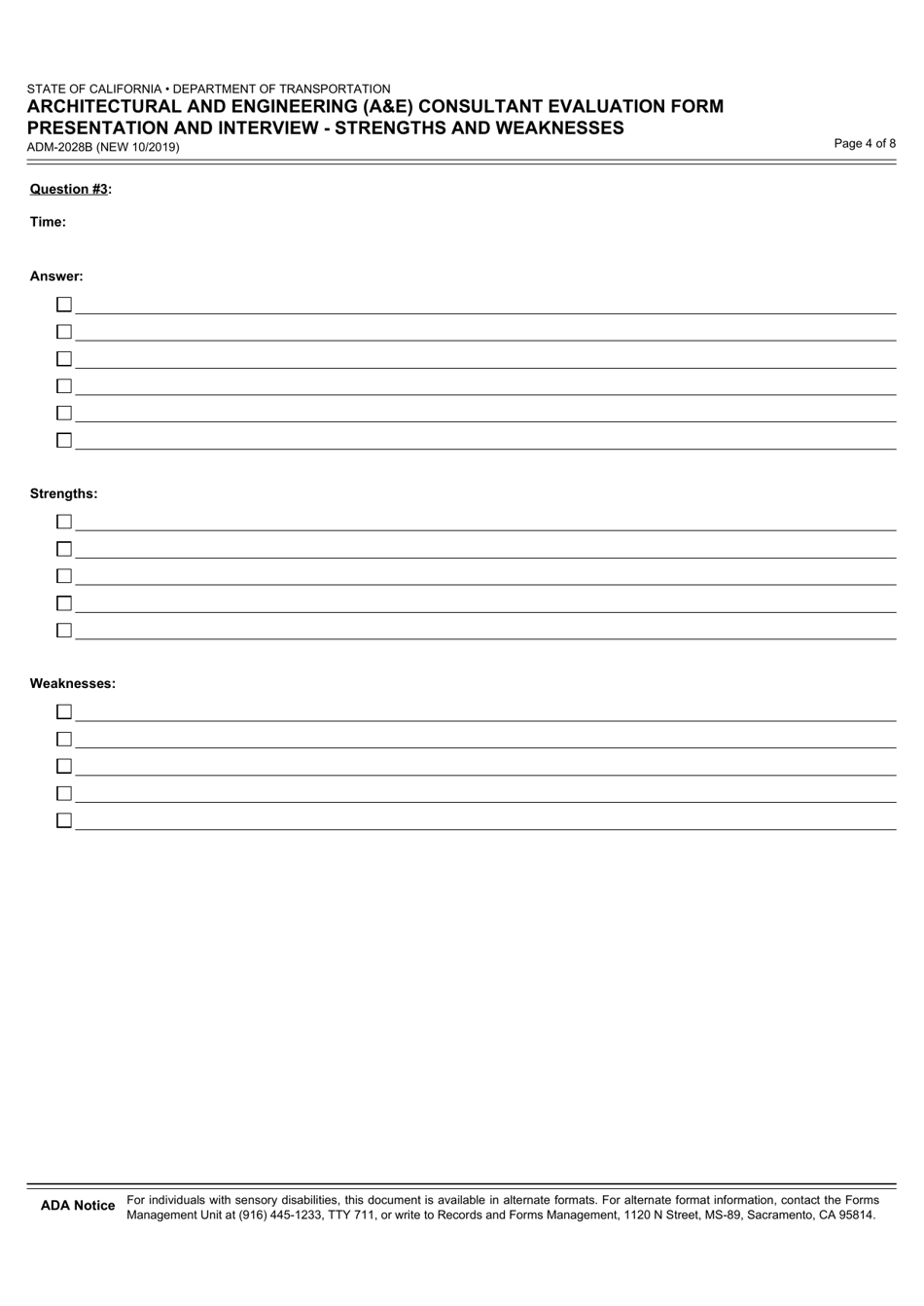 Form ADM-2028B Architectural and Engineering (Ae) Consultant Evaluation Form Presentation and Interview - Strengths and Weaknesses - California, Page 4