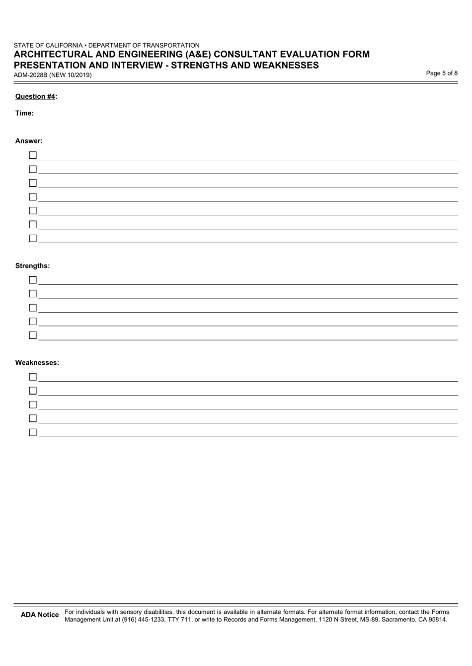 Form ADM-2028B Architectural and Engineering (Ae) Consultant Evaluation Form Presentation and Interview - Strengths and Weaknesses - California, Page 5