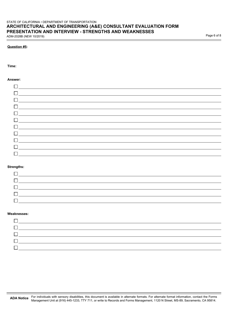Form ADM-2028B Architectural and Engineering (Ae) Consultant Evaluation Form Presentation and Interview - Strengths and Weaknesses - California, Page 6