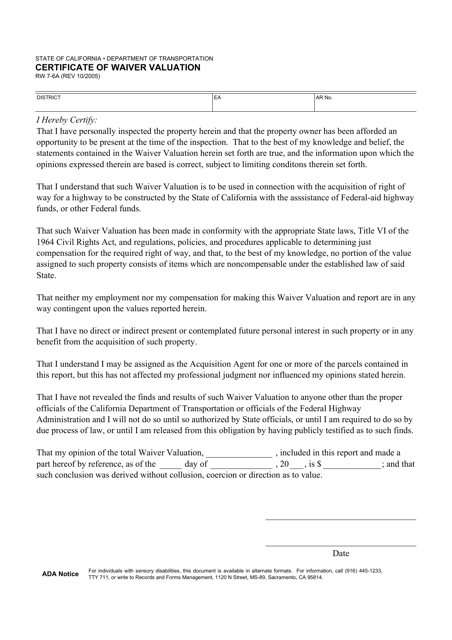 Form RW7-6A  Printable Pdf