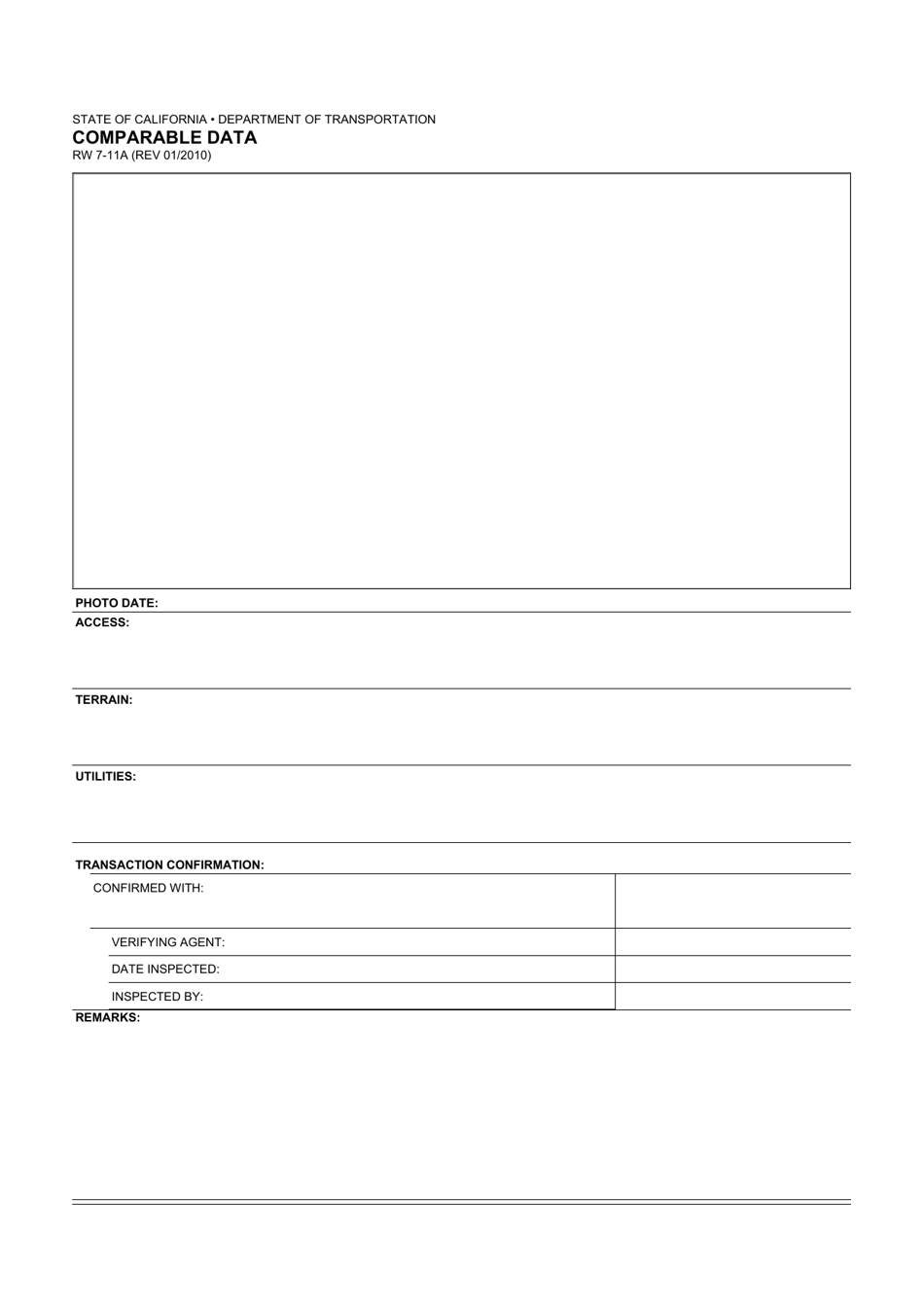 Form RW7-11A Comparable Data - California, Page 2