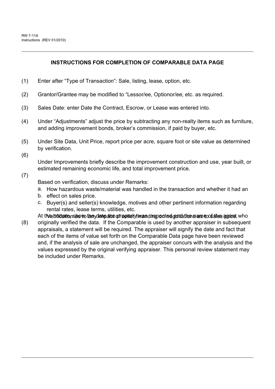 Form RW7-11A Comparable Data - California, Page 3