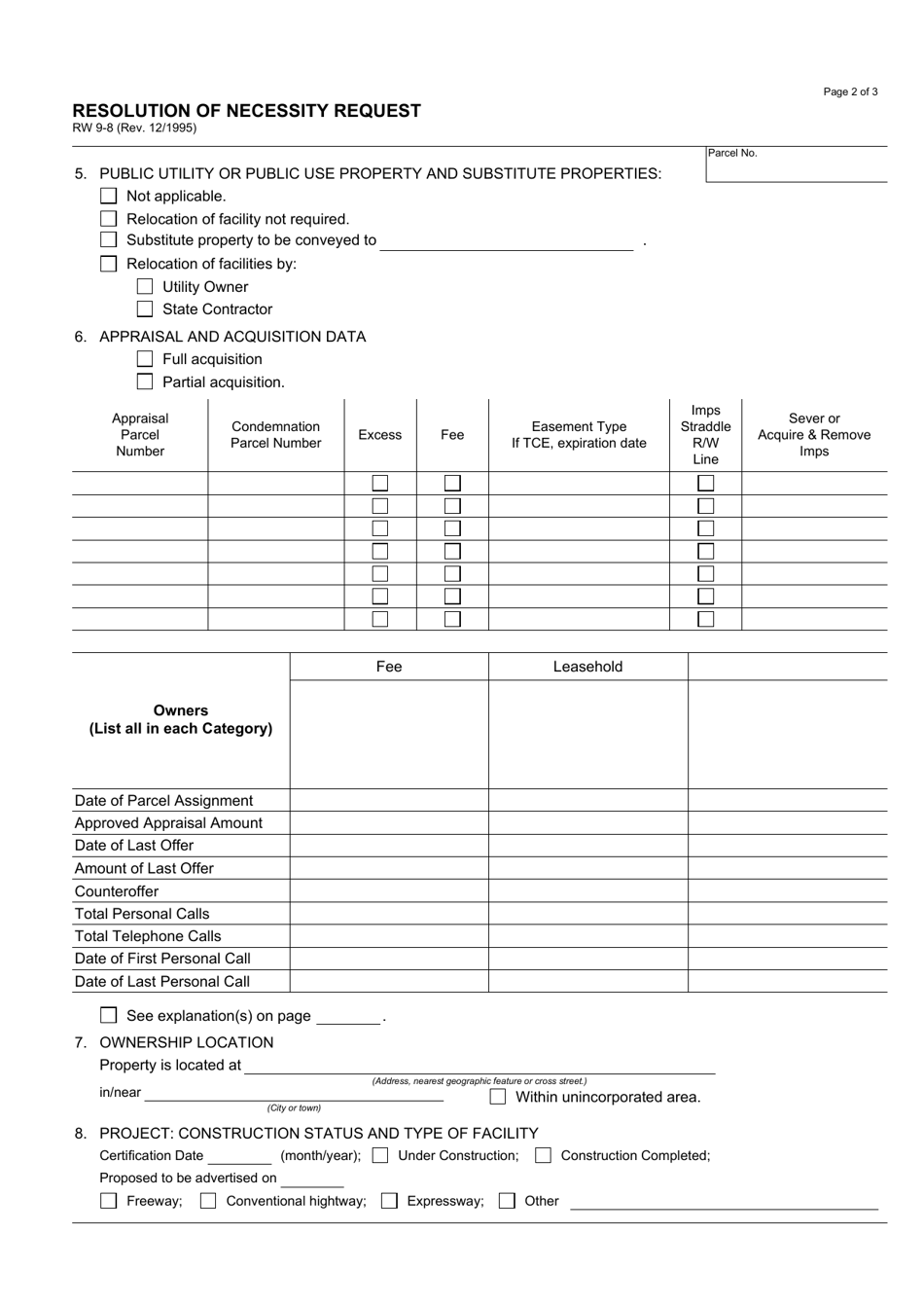 Form RW9-8 Resolution of Necessity Request - California, Page 2